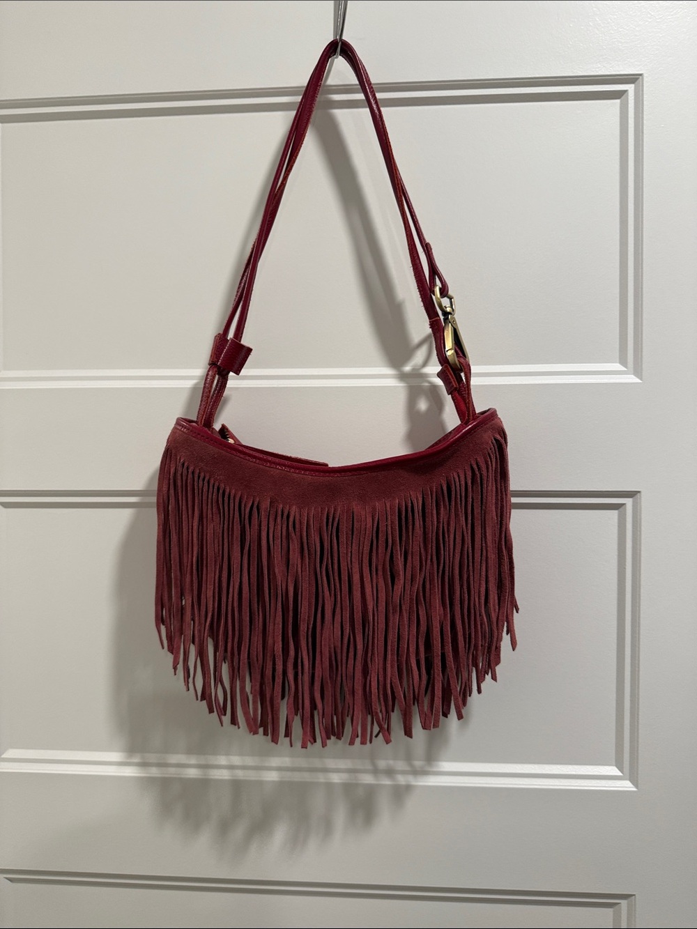 Fringe Shoulder Bag in Deep Burgundy